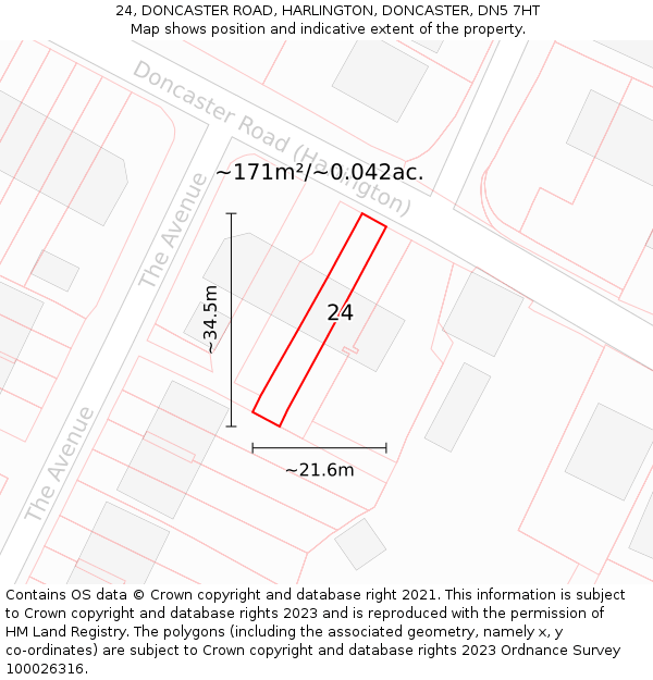 24, DONCASTER ROAD, HARLINGTON, DONCASTER, DN5 7HT: Plot and title map
