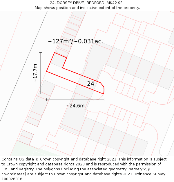 24, DORSEY DRIVE, BEDFORD, MK42 9FL: Plot and title map