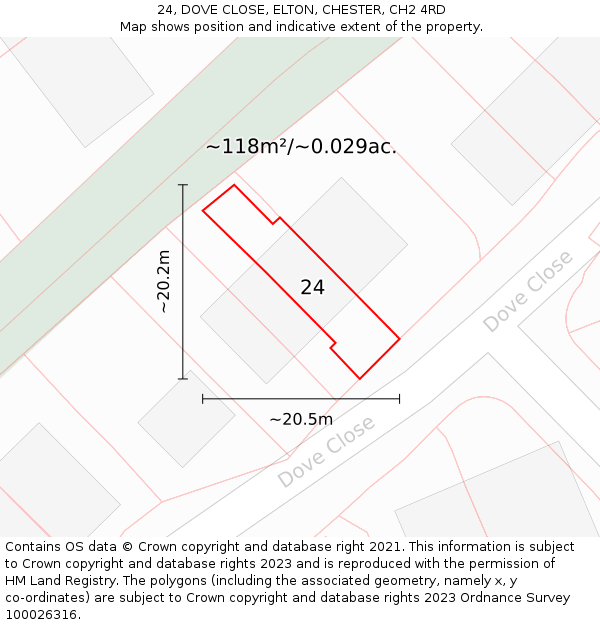 24, DOVE CLOSE, ELTON, CHESTER, CH2 4RD: Plot and title map