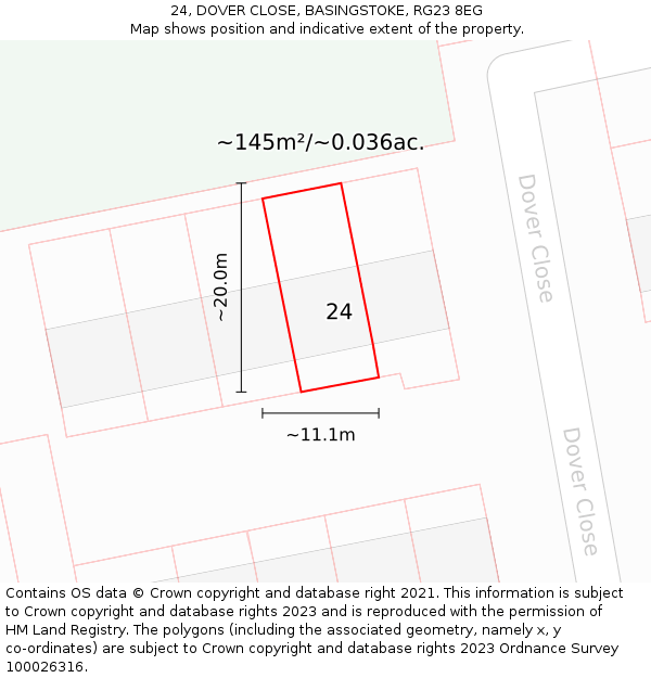 24, DOVER CLOSE, BASINGSTOKE, RG23 8EG: Plot and title map