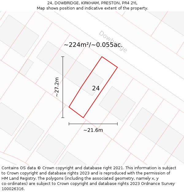 24, DOWBRIDGE, KIRKHAM, PRESTON, PR4 2YL: Plot and title map