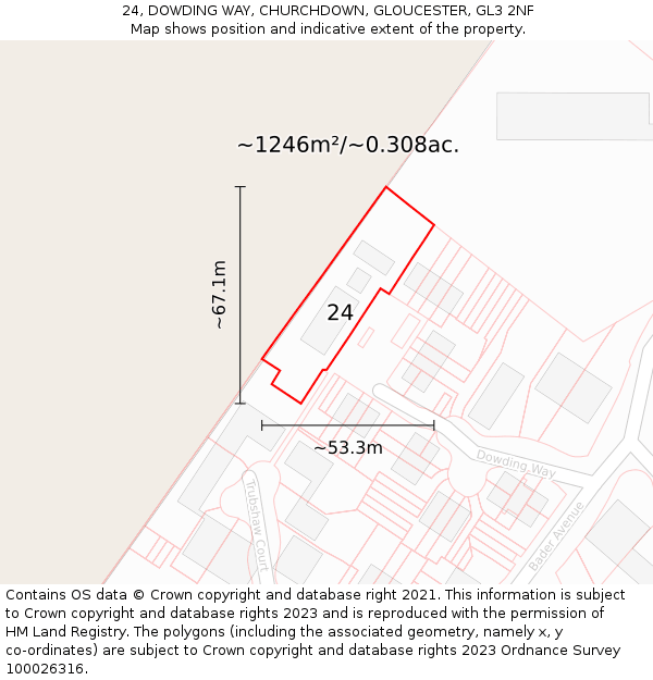 24, DOWDING WAY, CHURCHDOWN, GLOUCESTER, GL3 2NF: Plot and title map