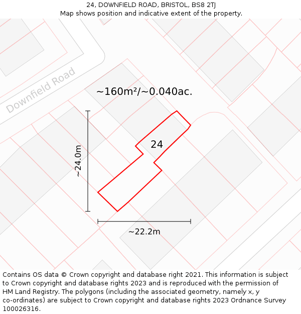 24, DOWNFIELD ROAD, BRISTOL, BS8 2TJ: Plot and title map