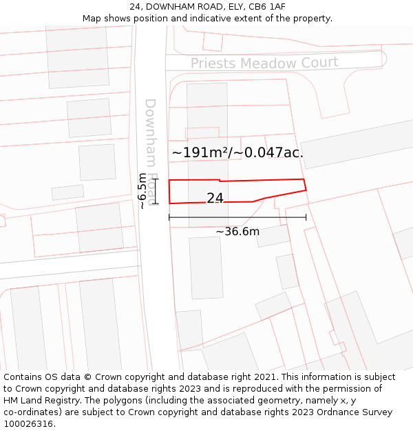 24, DOWNHAM ROAD, ELY, CB6 1AF: Plot and title map