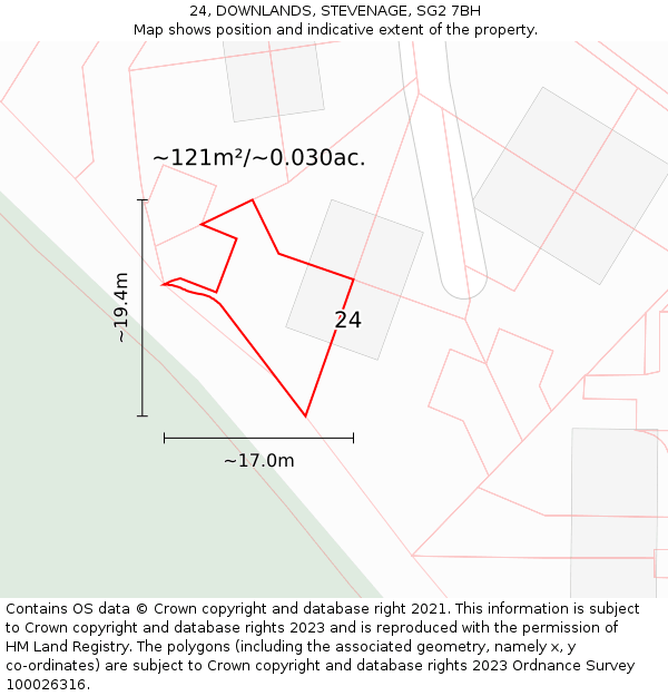 24, DOWNLANDS, STEVENAGE, SG2 7BH: Plot and title map