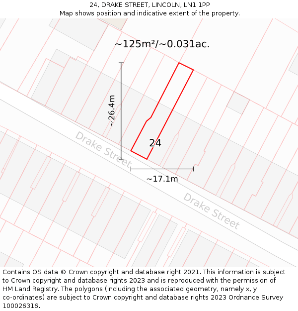 24, DRAKE STREET, LINCOLN, LN1 1PP: Plot and title map