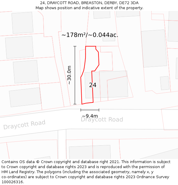 24, DRAYCOTT ROAD, BREASTON, DERBY, DE72 3DA: Plot and title map