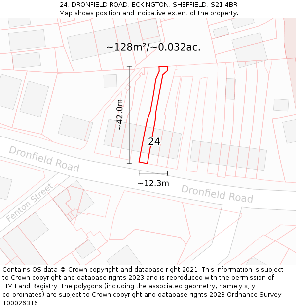 24, DRONFIELD ROAD, ECKINGTON, SHEFFIELD, S21 4BR: Plot and title map