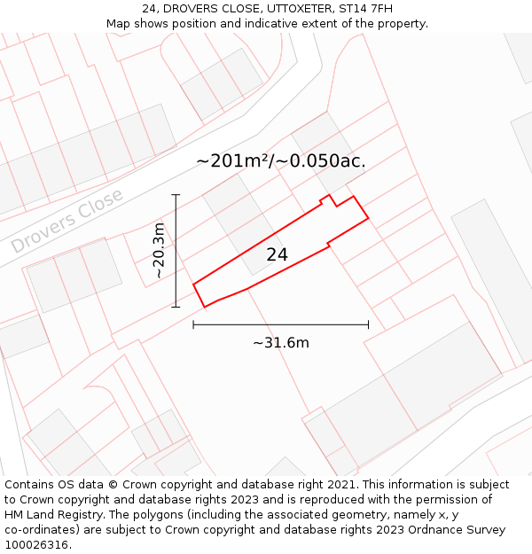 24, DROVERS CLOSE, UTTOXETER, ST14 7FH: Plot and title map