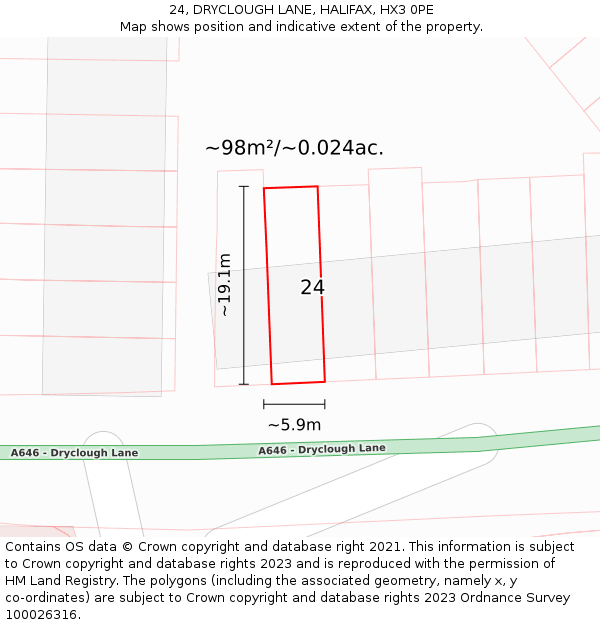 24, DRYCLOUGH LANE, HALIFAX, HX3 0PE: Plot and title map