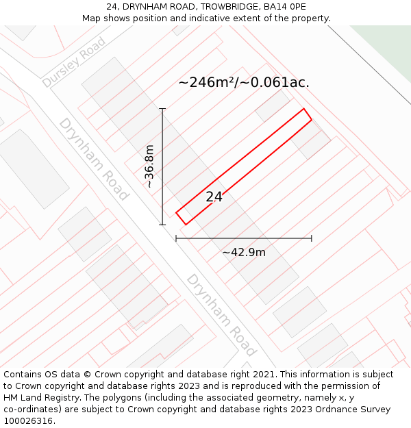 24, DRYNHAM ROAD, TROWBRIDGE, BA14 0PE: Plot and title map