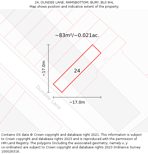 24, DUNDEE LANE, RAMSBOTTOM, BURY, BL0 9HL: Plot and title map
