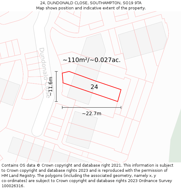 24, DUNDONALD CLOSE, SOUTHAMPTON, SO19 9TA: Plot and title map