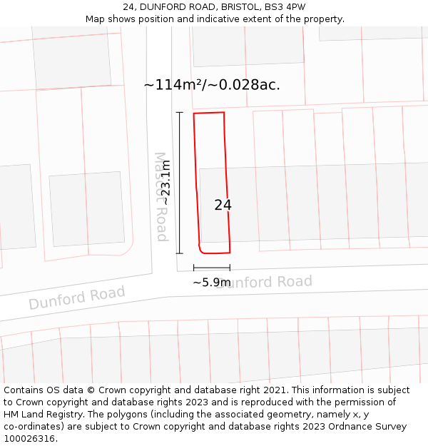 24, DUNFORD ROAD, BRISTOL, BS3 4PW: Plot and title map