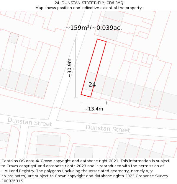 24, DUNSTAN STREET, ELY, CB6 3AQ: Plot and title map