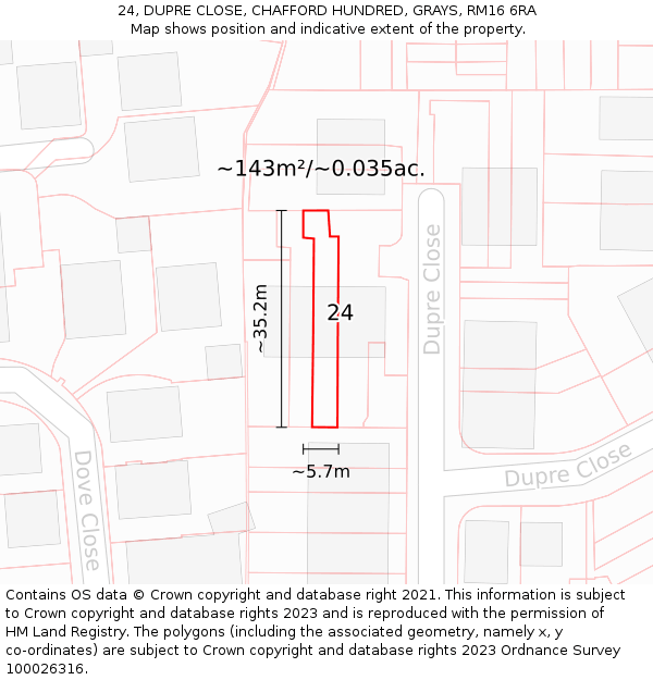 24, DUPRE CLOSE, CHAFFORD HUNDRED, GRAYS, RM16 6RA: Plot and title map