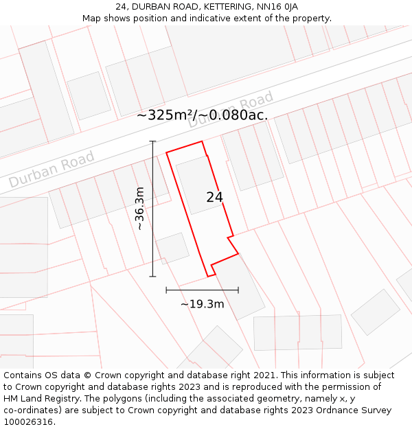 24, DURBAN ROAD, KETTERING, NN16 0JA: Plot and title map