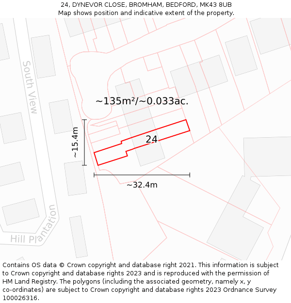 24, DYNEVOR CLOSE, BROMHAM, BEDFORD, MK43 8UB: Plot and title map