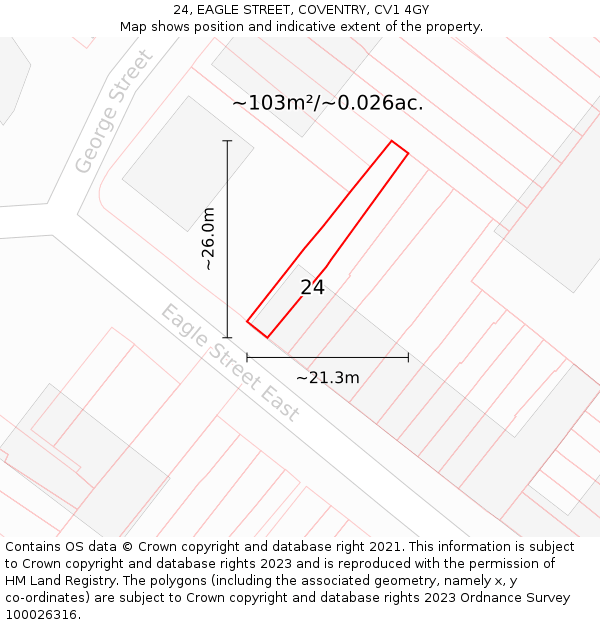 24, EAGLE STREET, COVENTRY, CV1 4GY: Plot and title map