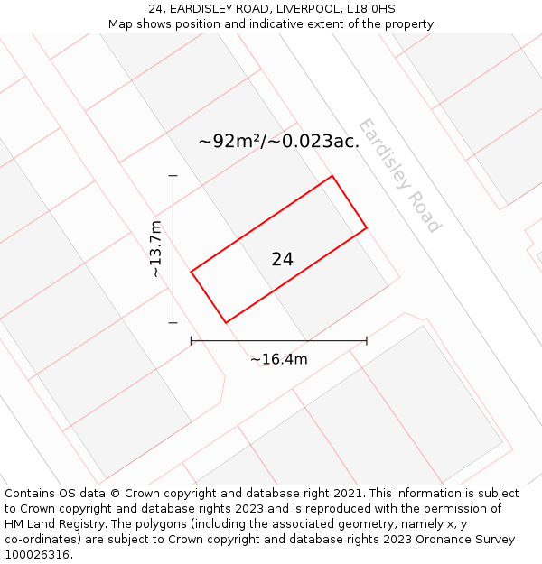 24, EARDISLEY ROAD, LIVERPOOL, L18 0HS: Plot and title map