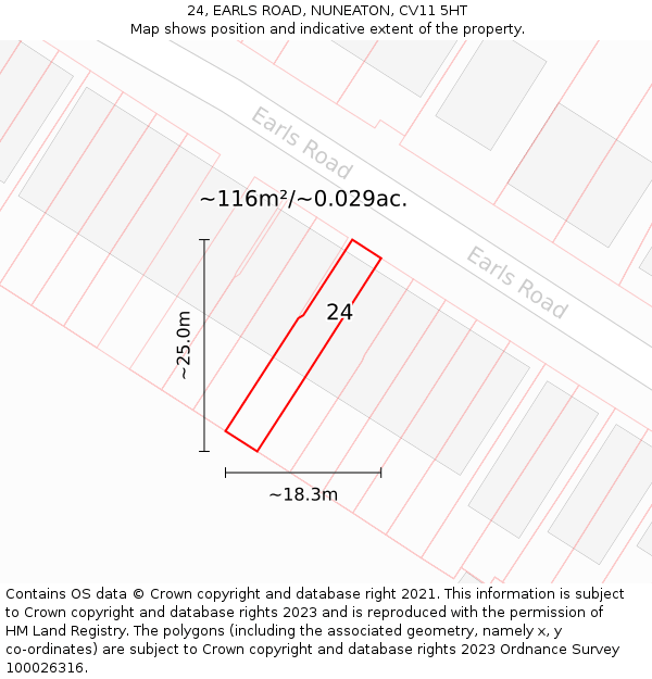 24, EARLS ROAD, NUNEATON, CV11 5HT: Plot and title map