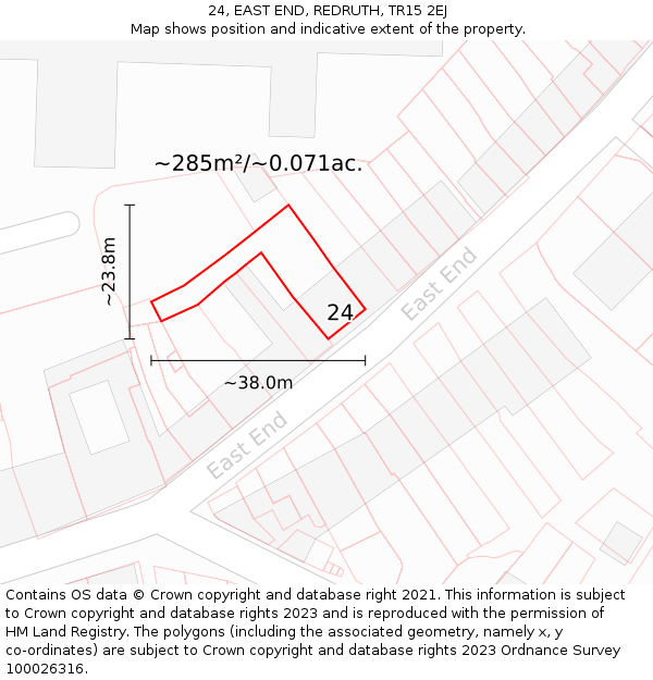 24, EAST END, REDRUTH, TR15 2EJ: Plot and title map