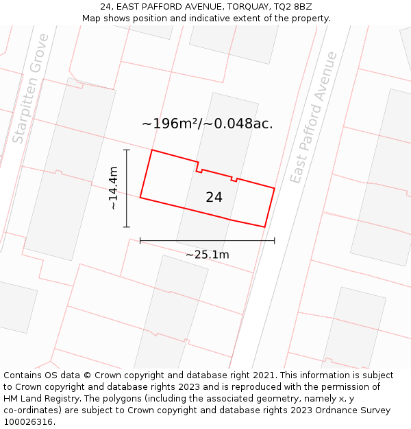 24, EAST PAFFORD AVENUE, TORQUAY, TQ2 8BZ: Plot and title map