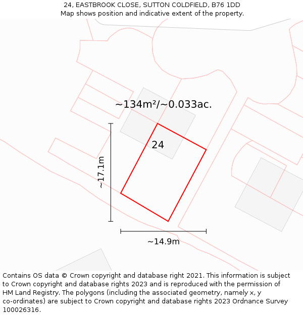 24, EASTBROOK CLOSE, SUTTON COLDFIELD, B76 1DD: Plot and title map