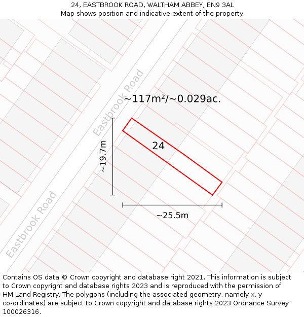 24, EASTBROOK ROAD, WALTHAM ABBEY, EN9 3AL: Plot and title map