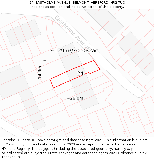 24, EASTHOLME AVENUE, BELMONT, HEREFORD, HR2 7UQ: Plot and title map