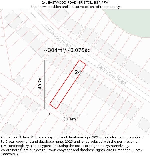 24, EASTWOOD ROAD, BRISTOL, BS4 4RW: Plot and title map