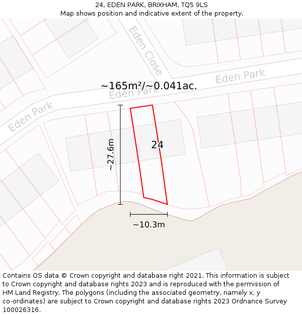 24, EDEN PARK, BRIXHAM, TQ5 9LS: Plot and title map