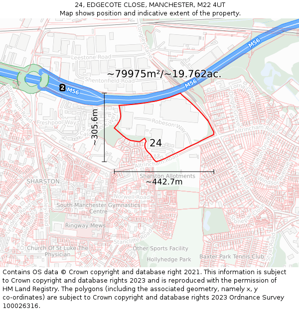 24, EDGECOTE CLOSE, MANCHESTER, M22 4UT: Plot and title map