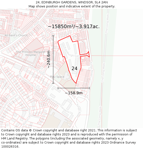 24, EDINBURGH GARDENS, WINDSOR, SL4 2AN: Plot and title map