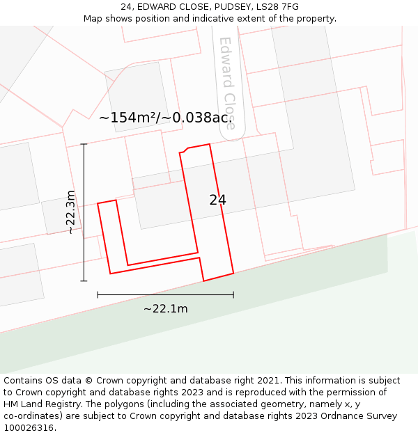 24, EDWARD CLOSE, PUDSEY, LS28 7FG: Plot and title map