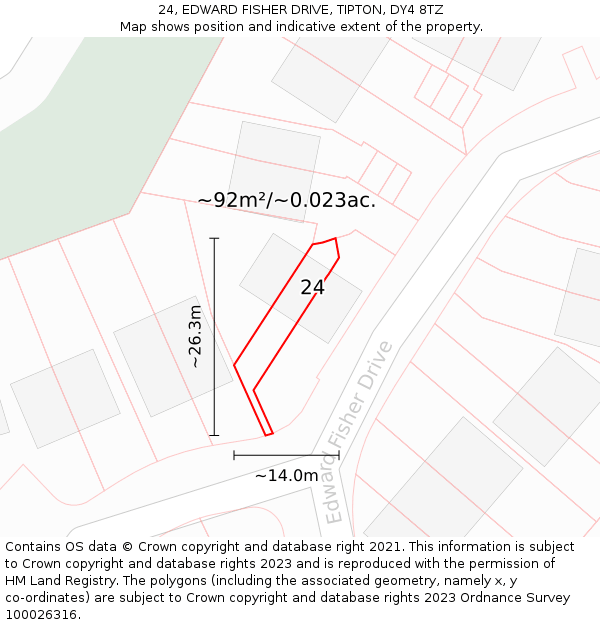 24, EDWARD FISHER DRIVE, TIPTON, DY4 8TZ: Plot and title map