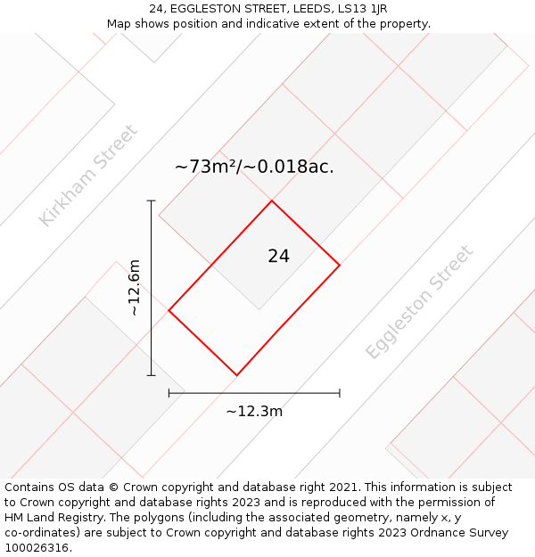 24, EGGLESTON STREET, LEEDS, LS13 1JR: Plot and title map