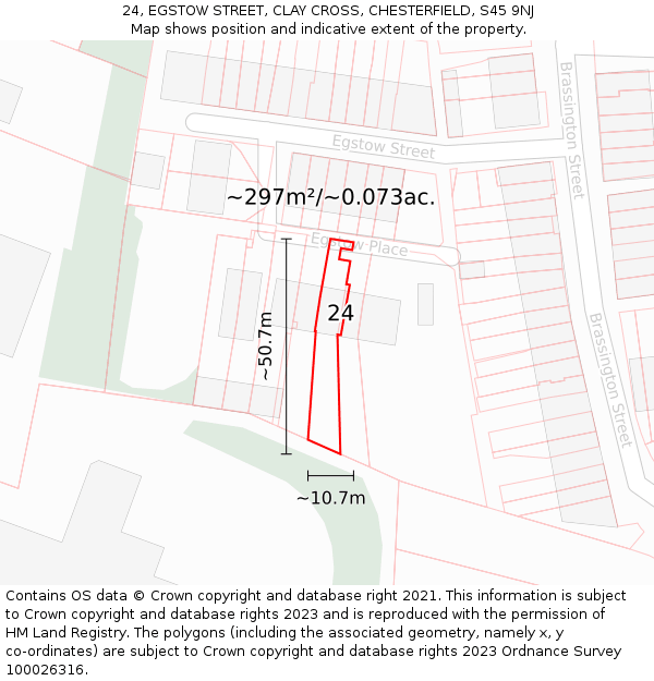 24, EGSTOW STREET, CLAY CROSS, CHESTERFIELD, S45 9NJ: Plot and title map