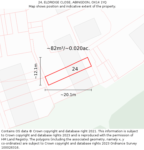 24, ELDRIDGE CLOSE, ABINGDON, OX14 1YQ: Plot and title map