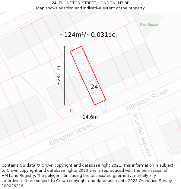 24, ELLINGTON STREET, LONDON, N7 8PJ: Plot and title map