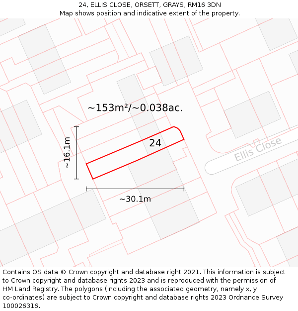 24, ELLIS CLOSE, ORSETT, GRAYS, RM16 3DN: Plot and title map