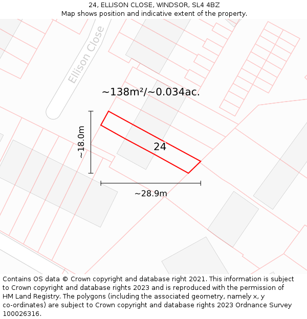 24, ELLISON CLOSE, WINDSOR, SL4 4BZ: Plot and title map
