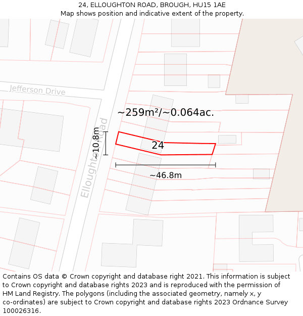 24, ELLOUGHTON ROAD, BROUGH, HU15 1AE: Plot and title map