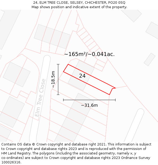 24, ELM TREE CLOSE, SELSEY, CHICHESTER, PO20 0SQ: Plot and title map