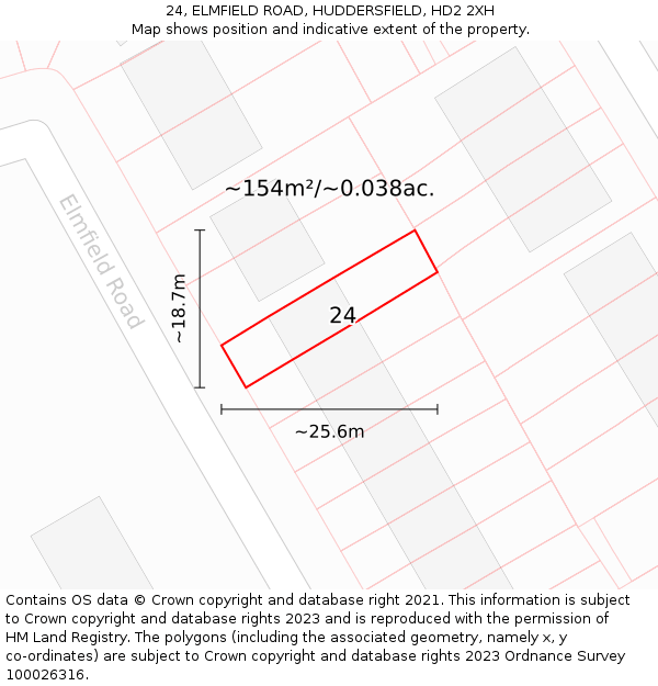 24, ELMFIELD ROAD, HUDDERSFIELD, HD2 2XH: Plot and title map