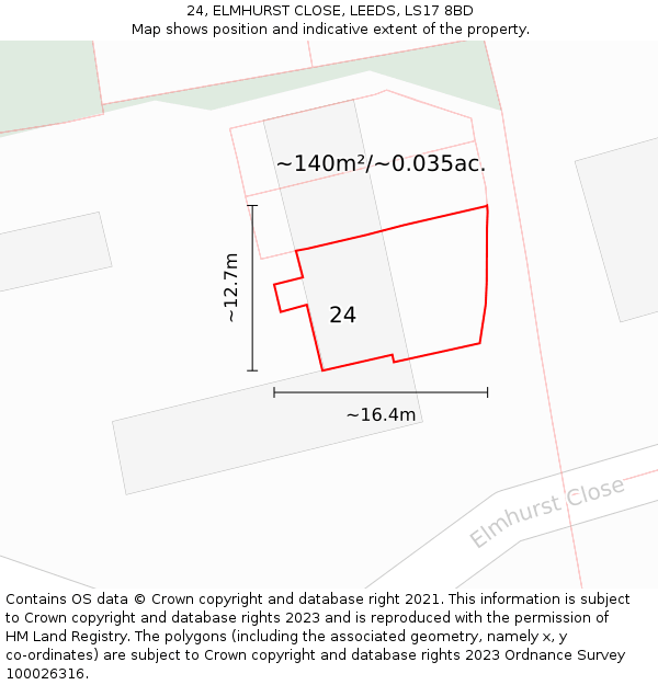 24, ELMHURST CLOSE, LEEDS, LS17 8BD: Plot and title map