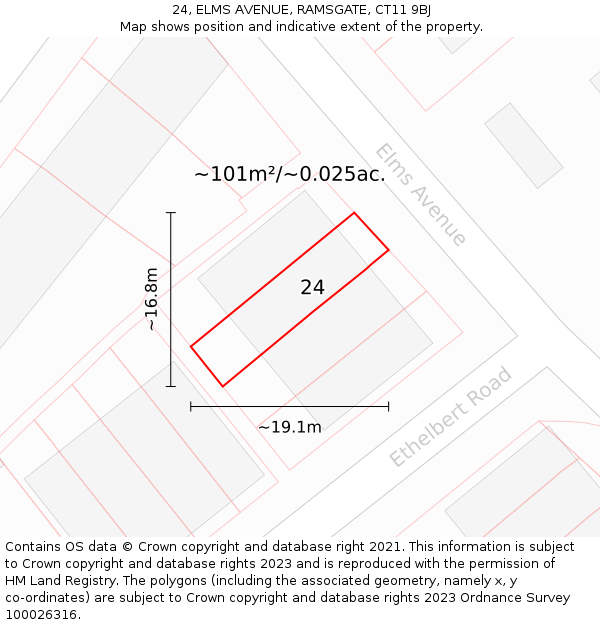 24, ELMS AVENUE, RAMSGATE, CT11 9BJ: Plot and title map
