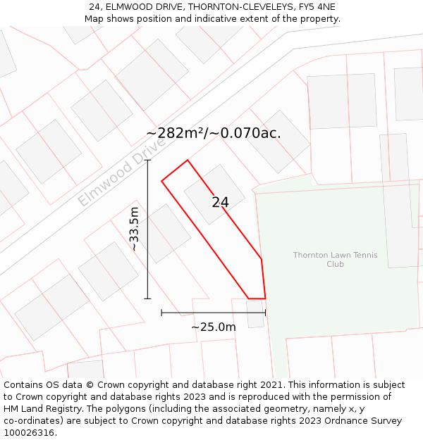 24, ELMWOOD DRIVE, THORNTON-CLEVELEYS, FY5 4NE: Plot and title map