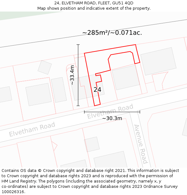 24, ELVETHAM ROAD, FLEET, GU51 4QD: Plot and title map