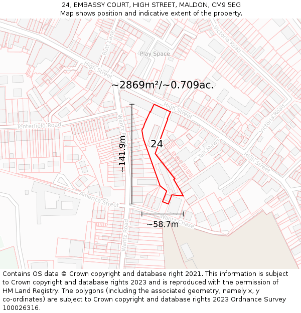 24, EMBASSY COURT, HIGH STREET, MALDON, CM9 5EG: Plot and title map